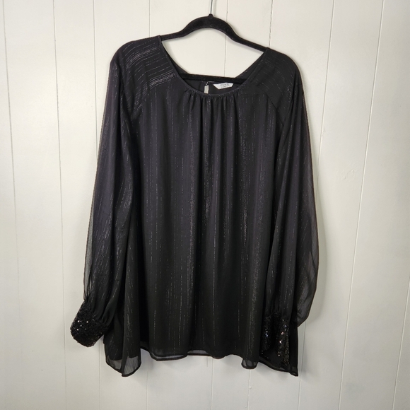 Penningtons Black Long Sleeve Sheer Blouse Top Metallic Sequins Sequined 5X - Picture 6 of 12